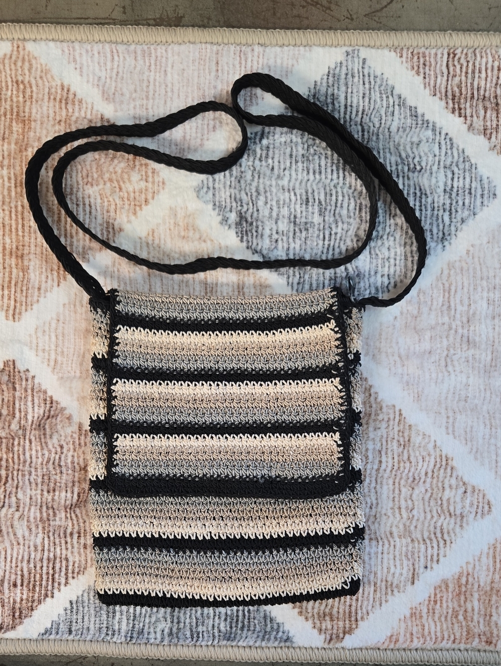 Handwoven Black and Cream Striped Crossbody Bag